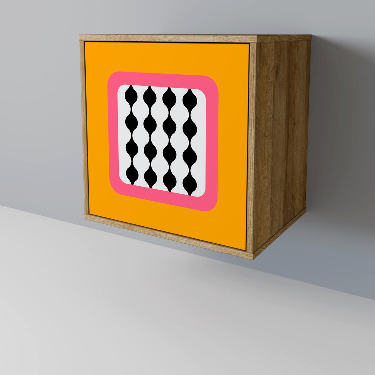 SIDEBOARD TEARS IN HEAVEN, Eichefarben, 57,5x42x72,5 cm, Schwarze Metallfüße - Eichefarben/Multicolor, Holzwerkstoff/Metall (57.5/72.5/42cm) - SpaceRebels