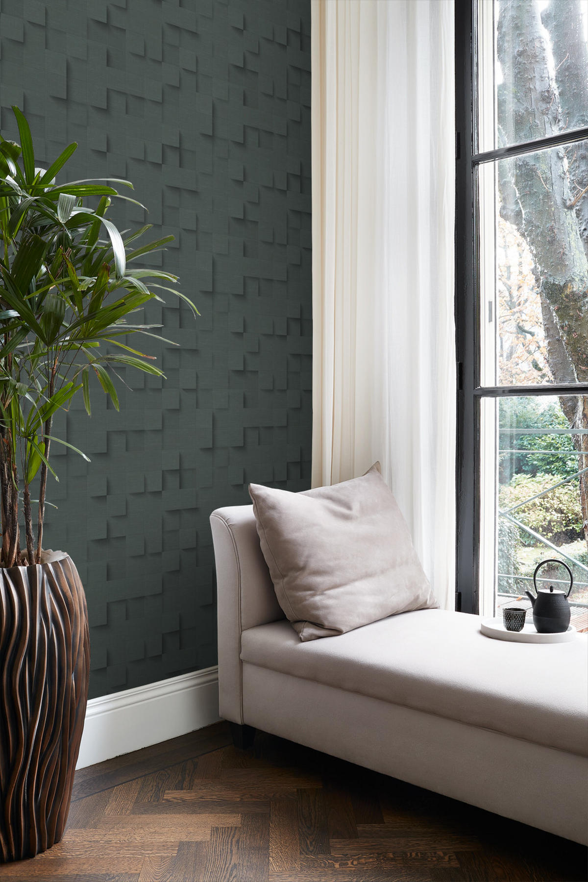 TAPETE 3D-Würfel 50 x 900 cm - Schwarz, Papier (50/900cm) - Origin Wallcoverings