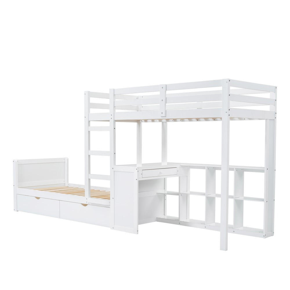 ETAGENBETT 90x200cm in Weiß mit Zwei Schubladen - Weiß, Holz (90/200cm) - KOMHTOM