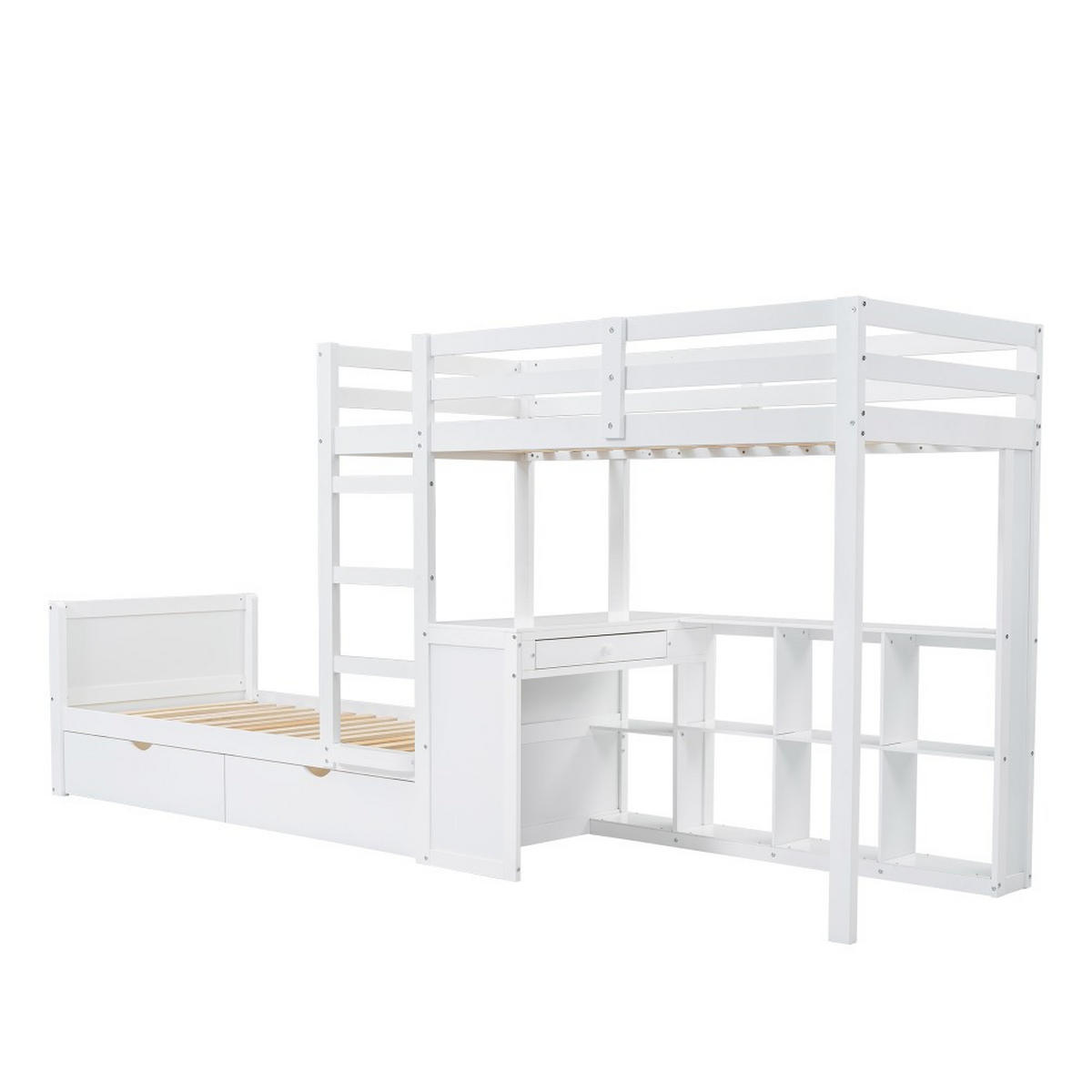 ETAGENBETT 90x200cm in Weiß mit Zwei Schubladen - Weiß, Holz (90/200cm) - KOMHTOM