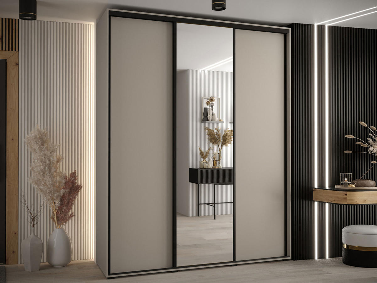 KLEIDERSCHRANK Dakota 3 200 cm - Beige/Schwarz, Holzwerkstoff/Kunststoff (200/235/60cm) - MIRJAN24