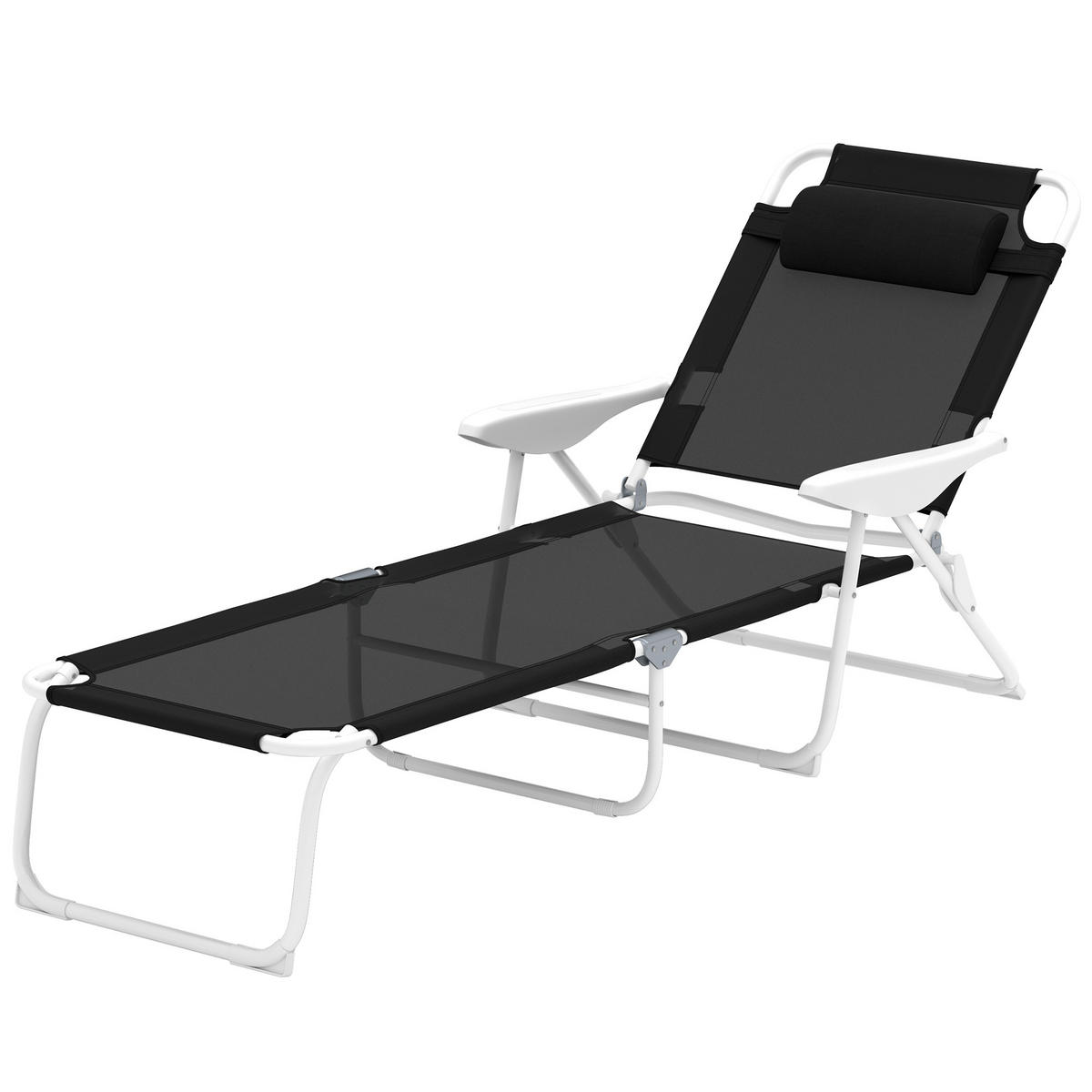 SONNENLIEGE DE-07702 klappbar, 4-fach verstellbar Schwarz - Schwarz, Metall (66/98/160cm) - ComfortXL