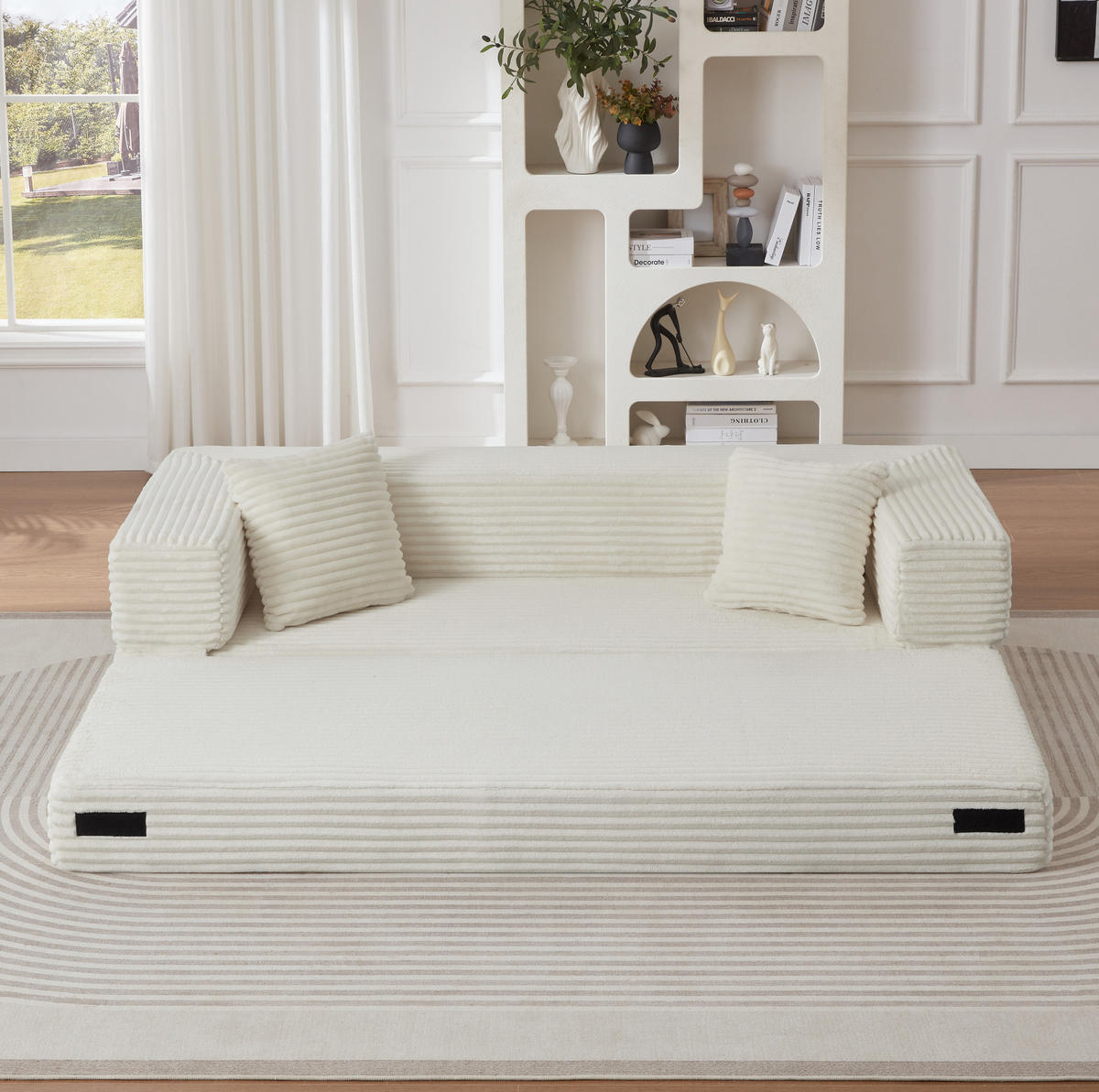 SOFA in Cordoptik mit Schlaffunktion Weiß - Weiß, Kunststoff (76/60/200cm) - Meubliv