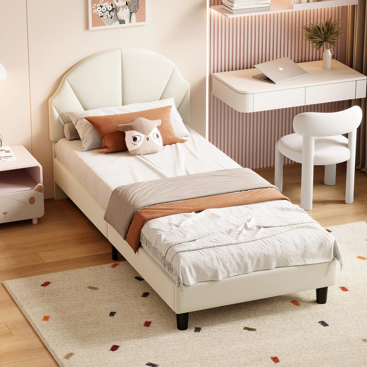 KINDERBETT 90/200 cm beige Velours weich Kinderzimmer - Beige, Holz