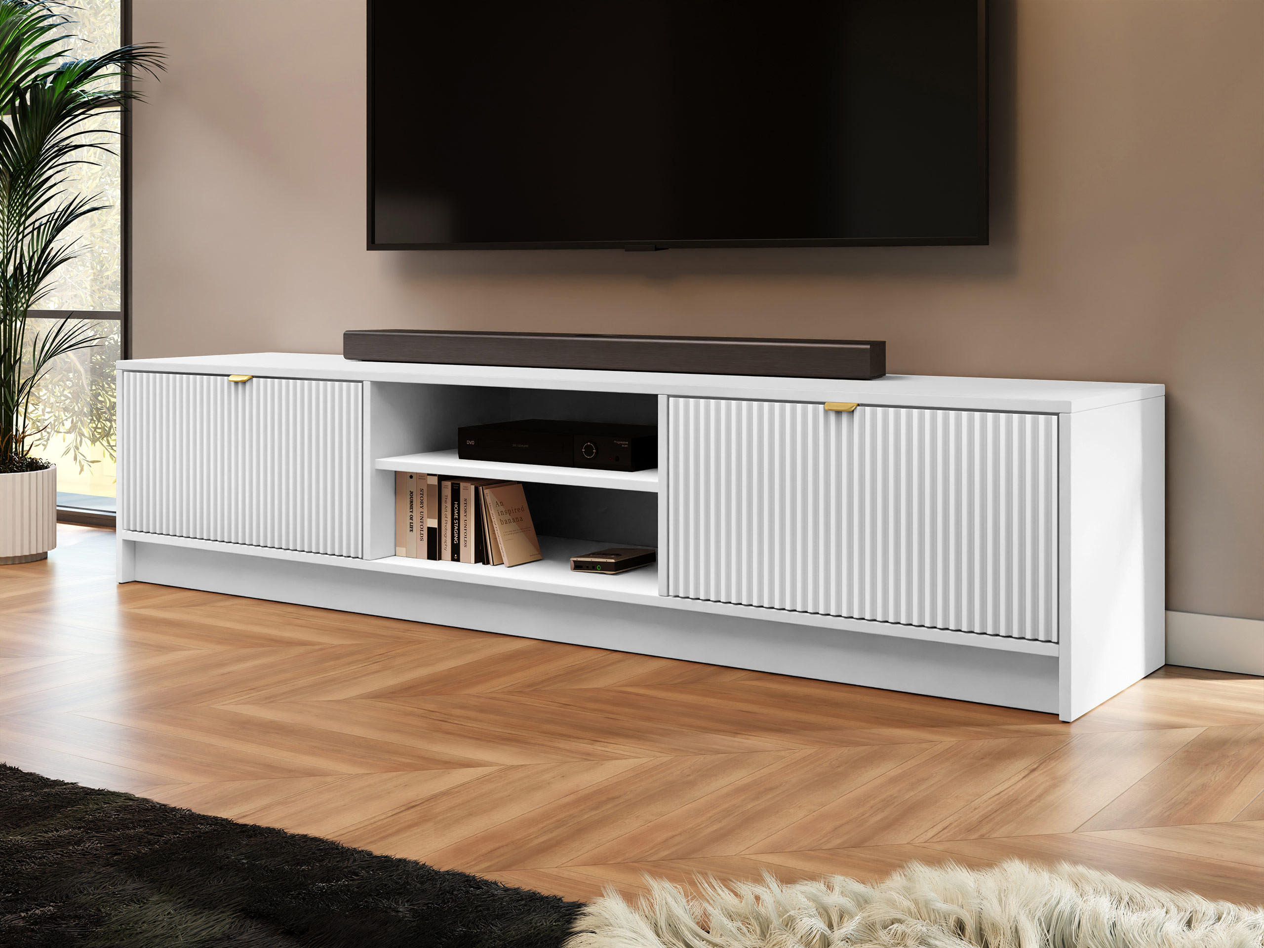 TV-ELEMENT Tireno - Goldfarben/Weiß, Holzwerkstoff/Metall (180/40/40cm) - MIRJAN24