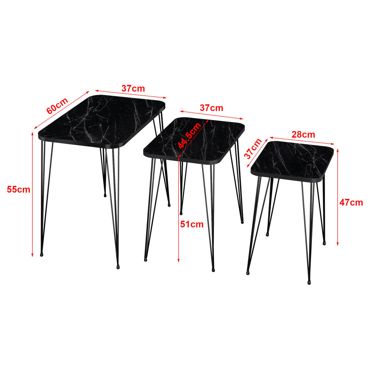 SATZTISCH Rudkøbing im 3er Set - Schwarz, Metall (37/60/55cm) - [en.casa]