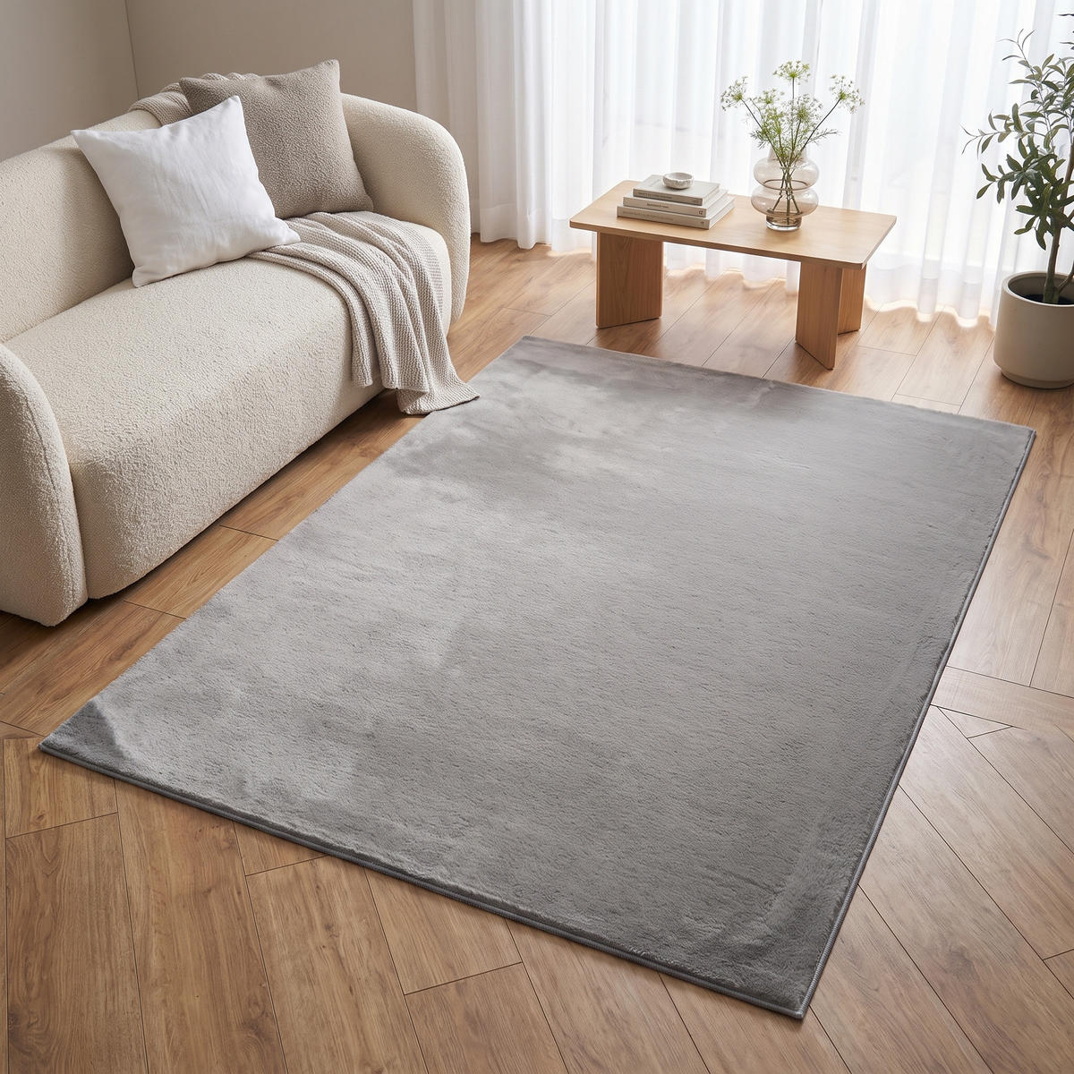 KURZFLORTEPPICH LUMI hellgrau kuschelweich waschbar 80/150 cm - Hellgrau, Textil (80/150cm) - Tapiso