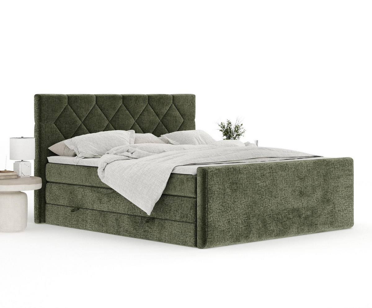 BOXSPRINGBETT Toma Olivenfarbe 140/200 cm - Schwarz/Olivgrün, Holz/Holzwerkstoff (140/200cm) - Maison de Reve