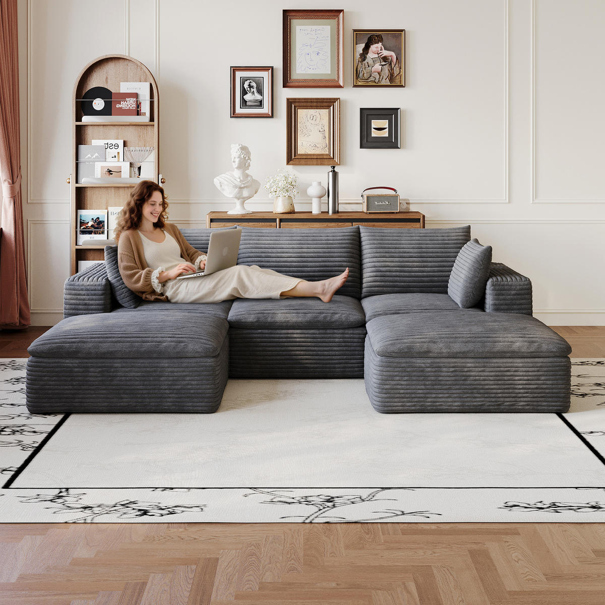 WOHNLANDSCHAFT DE-34773 3-Sitzer mit abnehmbare Polsterung Dunkelgrau - Dunkelgrau, Textil (160/60/260cm) - ComfortXL