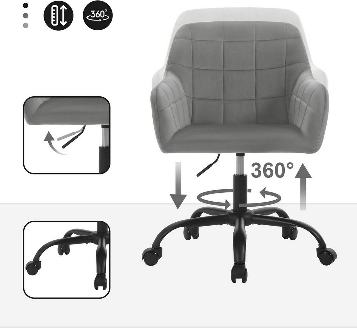 DREHSTUHL drehbar, Bürostuhl ergonomisch, Samt, Dunkelgrau - Dunkelgrau/Schwarz, Kunststoff/Textil (58/77/61cm) - Woltu