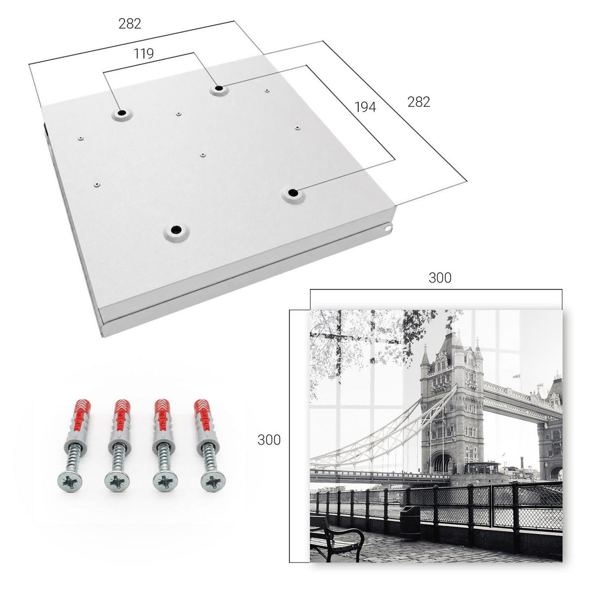 SCHLÜSSELBOX Weiß 30x30 cm – Türöffnung nach rechts - gotische Brücke - Multicolor, Metall (30/30/5cm) - TULUP