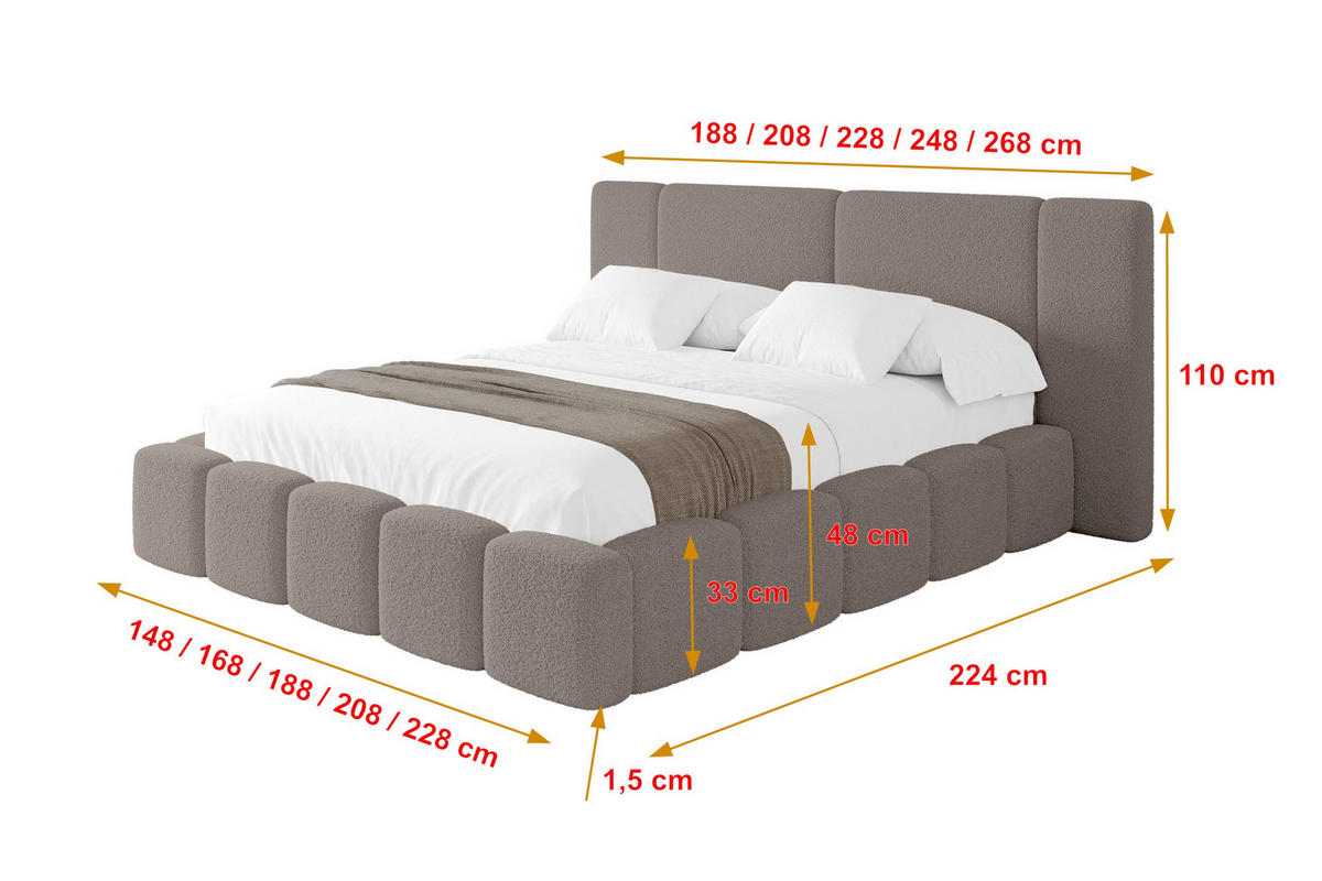 POLSTERBETT mit Bettkasten und Lattenrost, Bett mit Matratze H3/H4 - NILO 140x200 Braun - Braun, Holzwerkstoff/Textil (140/200cm) - ALTDECOR