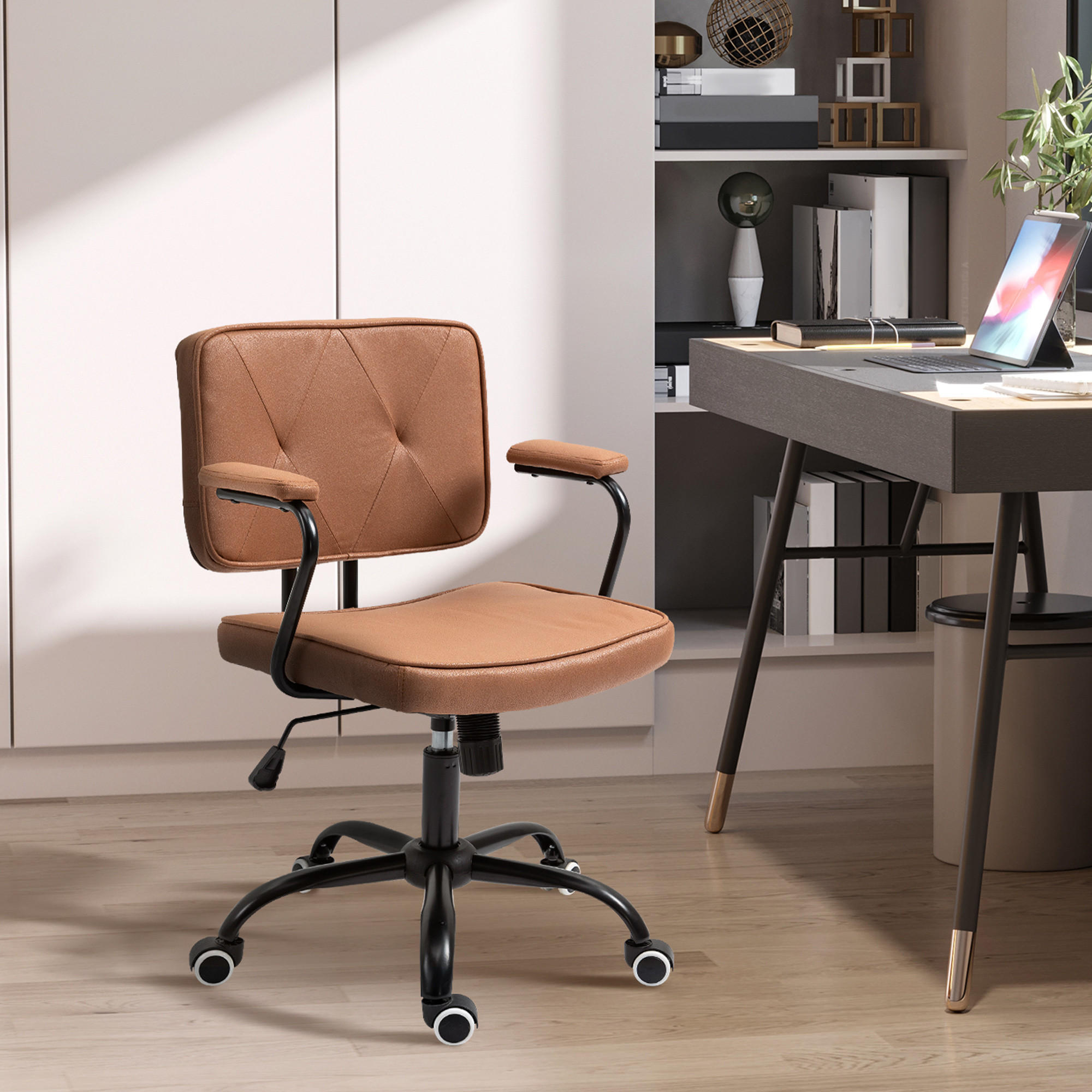 BÜROSTUHL mit Rollen, Drehstuhl, Braun - Braun, Metall (58/91/61cm) - Vinsetto