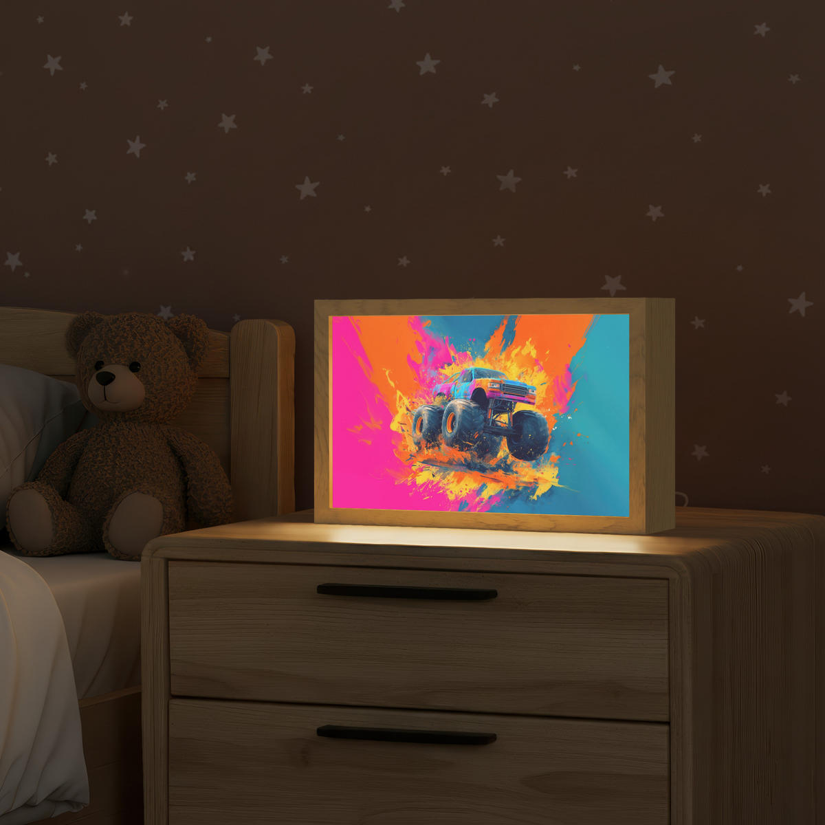 NACHTTISCHLAMPE Monstertruck - Abstrakt - Farbspritzer - Farbenfroh 30x20 cm - Pink, Holzwerkstoff (8/30/20cm)