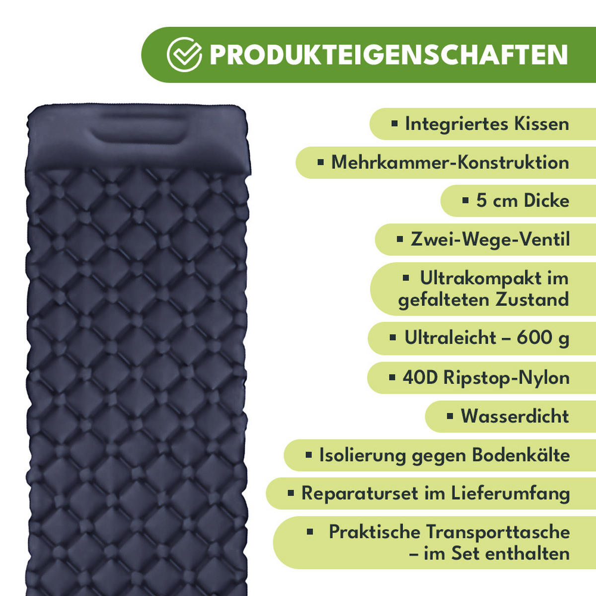 LUFTBETT Luftmatratze 190x60cm Dunkelblau - Dunkelblau, Textil