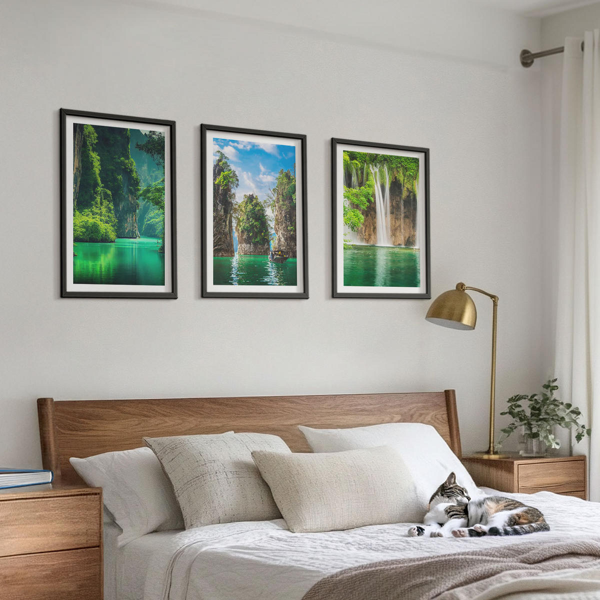 WANDBILDER 3er-Set - 40x60 cm Schwarzer Rahmen - Grüne Landschaften, Wasserfälle - Schwarz, Kunststoff (40/60cm) - ArtPrintCave