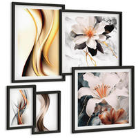 BILDER SET 5er Set - 50x50 cm & 20x30 cm & 40x60 cm Schwarzer Rahmen - Charmante Straßen und Pizza - Schwarz, Kunststoff (40/60cm) - TULUP