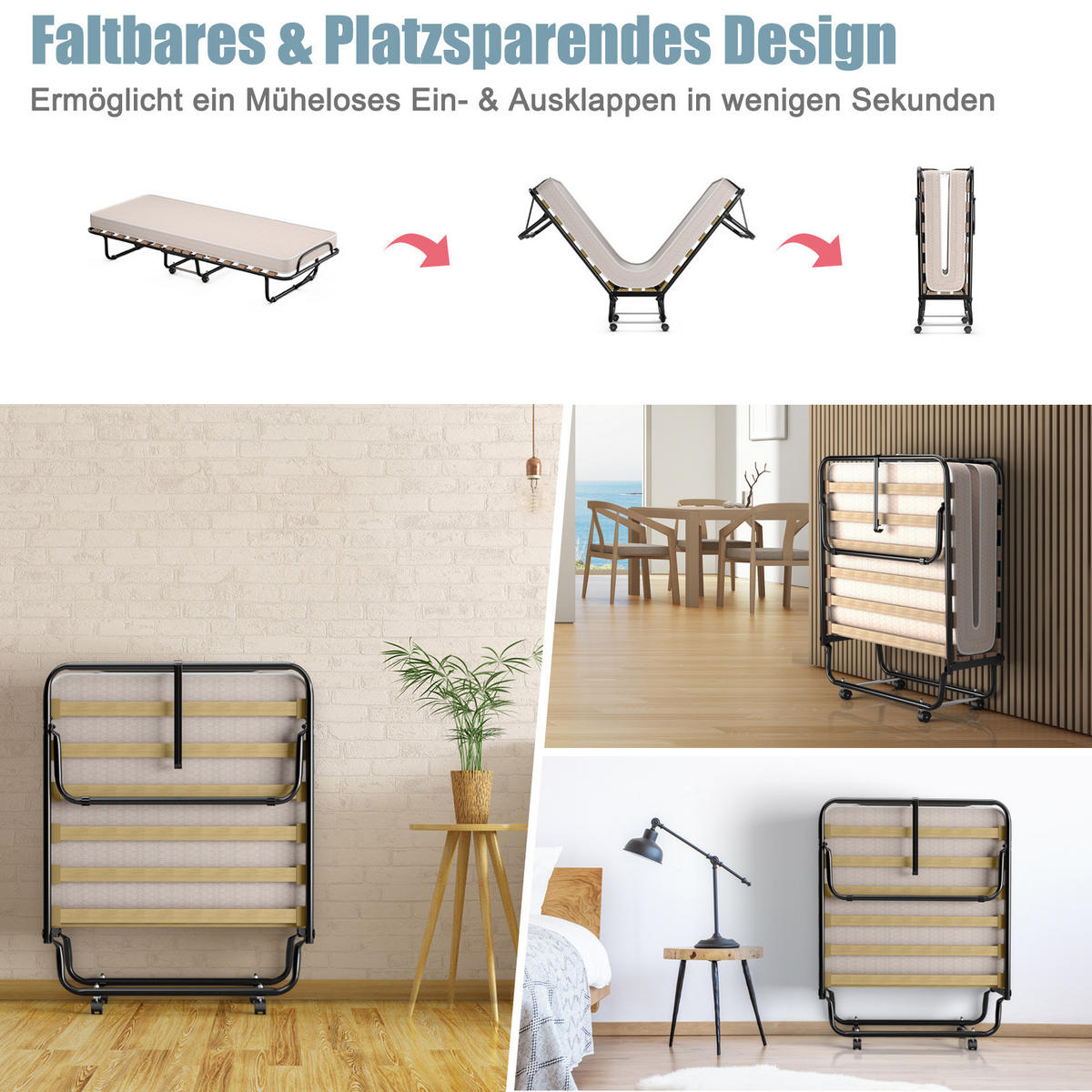 GASTEBETT Beige - Beige, Metall - COSTWAY