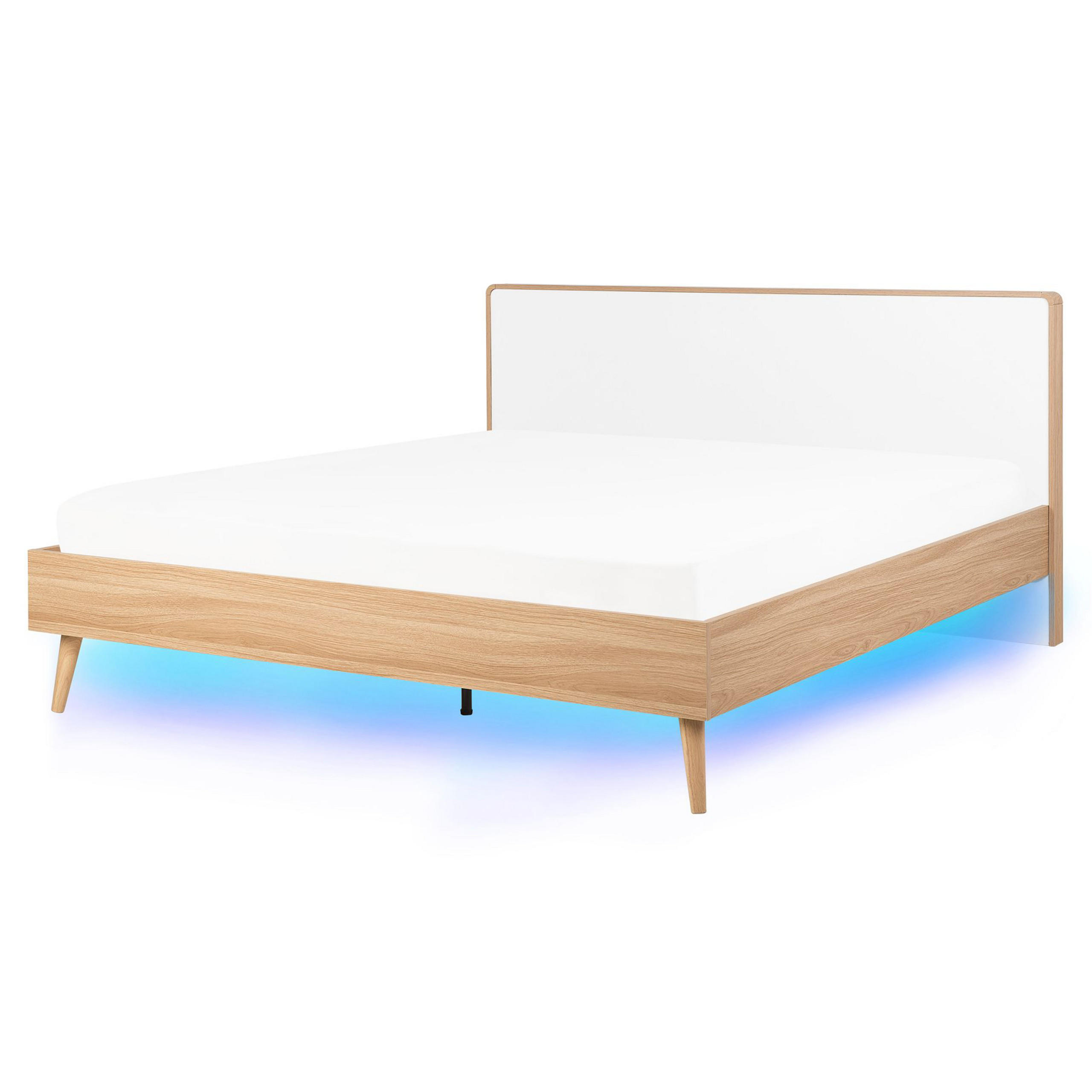 BETT mit LED 160x200 cm Heller Holzfarbton Serris - Hellbraun, Holzwerkstoff (160/200cm) - Beliani