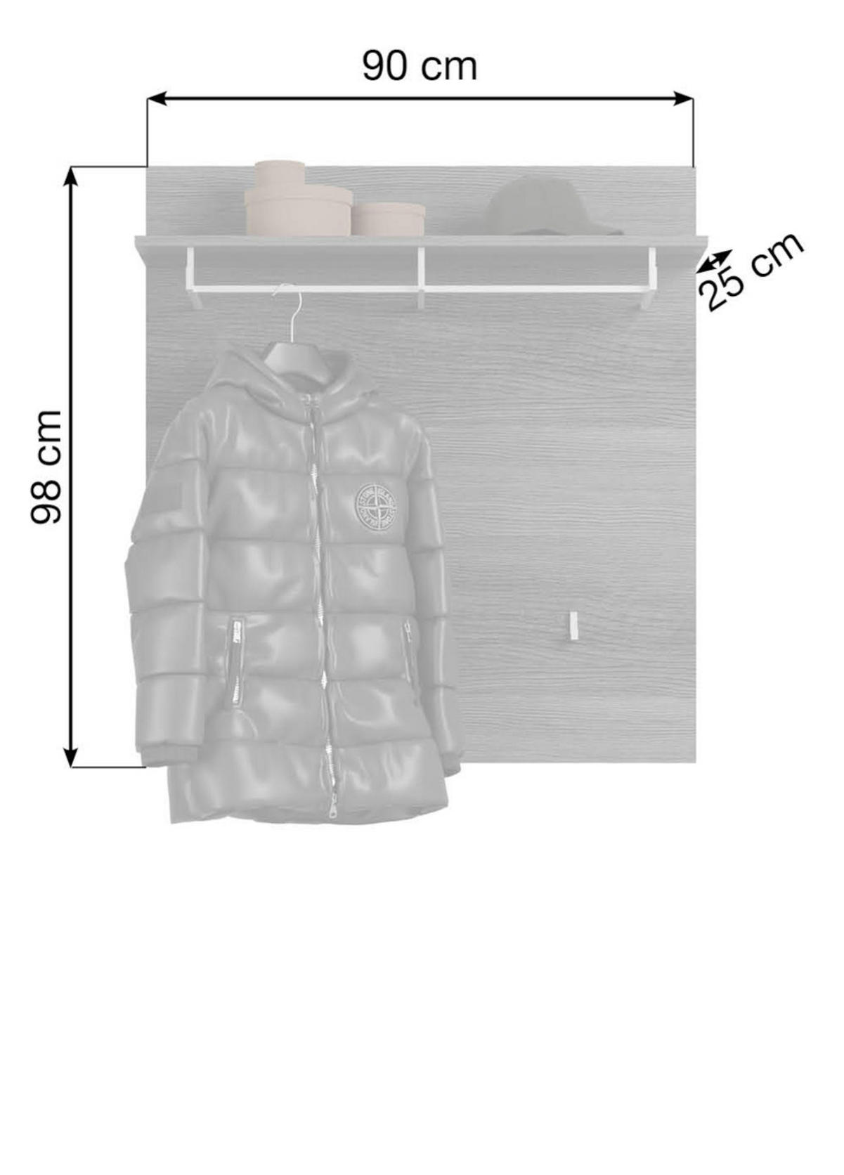 GARDEROBENPANEEL Rauchsilber grau 90 cm, Wandgarderobe mit 6 Kleiderhaken - Grau, Holzwerkstoff (90/98/27cm) - Inn.Furn
