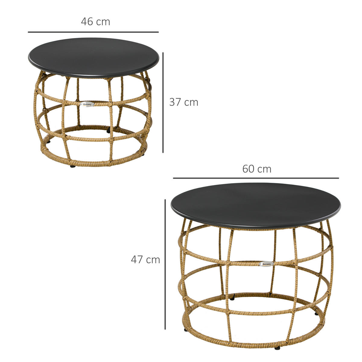 BEISTELLTISCH 2er-Set, Ø46+Ø60 cm, Sand - Sandfarben, Kunststoff - Outsunny