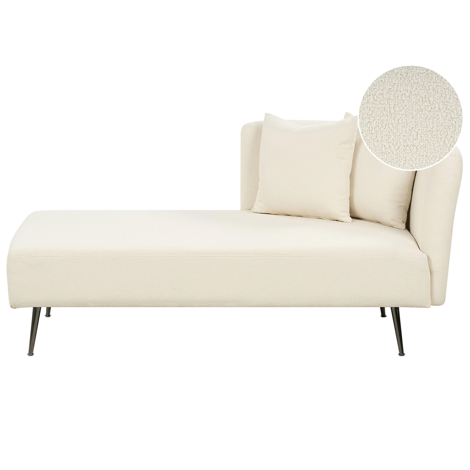 CHAISELONGUE Bouclé cremeweiß rechtsseitig Riom - Schwarz/Weiß, Textil (156/75/77cm) - Beliani