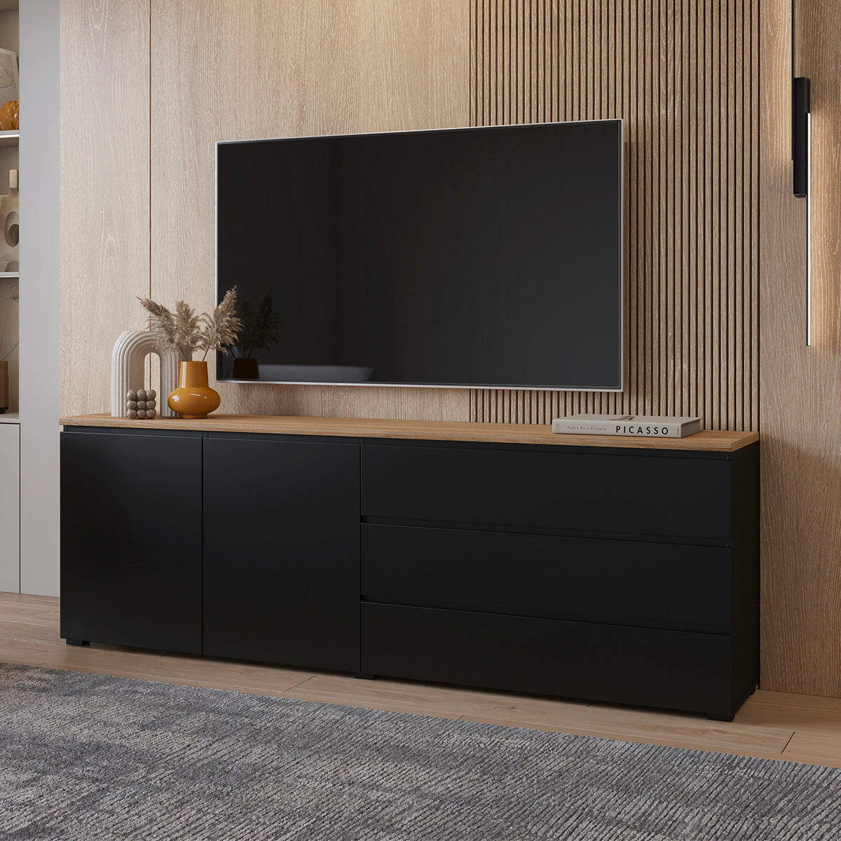 SIDEBOARD Liko Černá a dřevěná - černá, kompozitní dřevo (200/67.9/34.5cm) - Petits-meubles