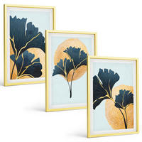 BILDER SET 3er Set - 40x60 cm Goldrahmen - Ginkgoblätter, heller Hintergrund - Goldfarben, Kunststoff (40/60cm) - TULUP