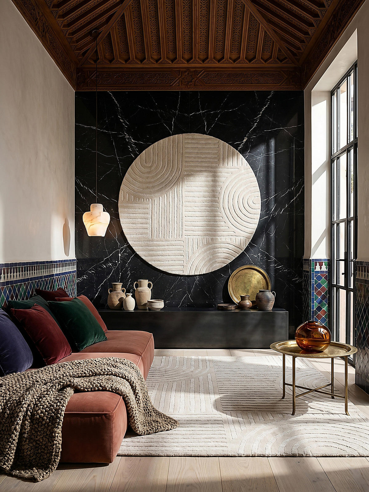 TEPPICH aus Wolle LEVEN in Elfenbein, geometrisch, Ø 160 cm - Champagner, Textil (160/160cm) - KADIMA DESIGN