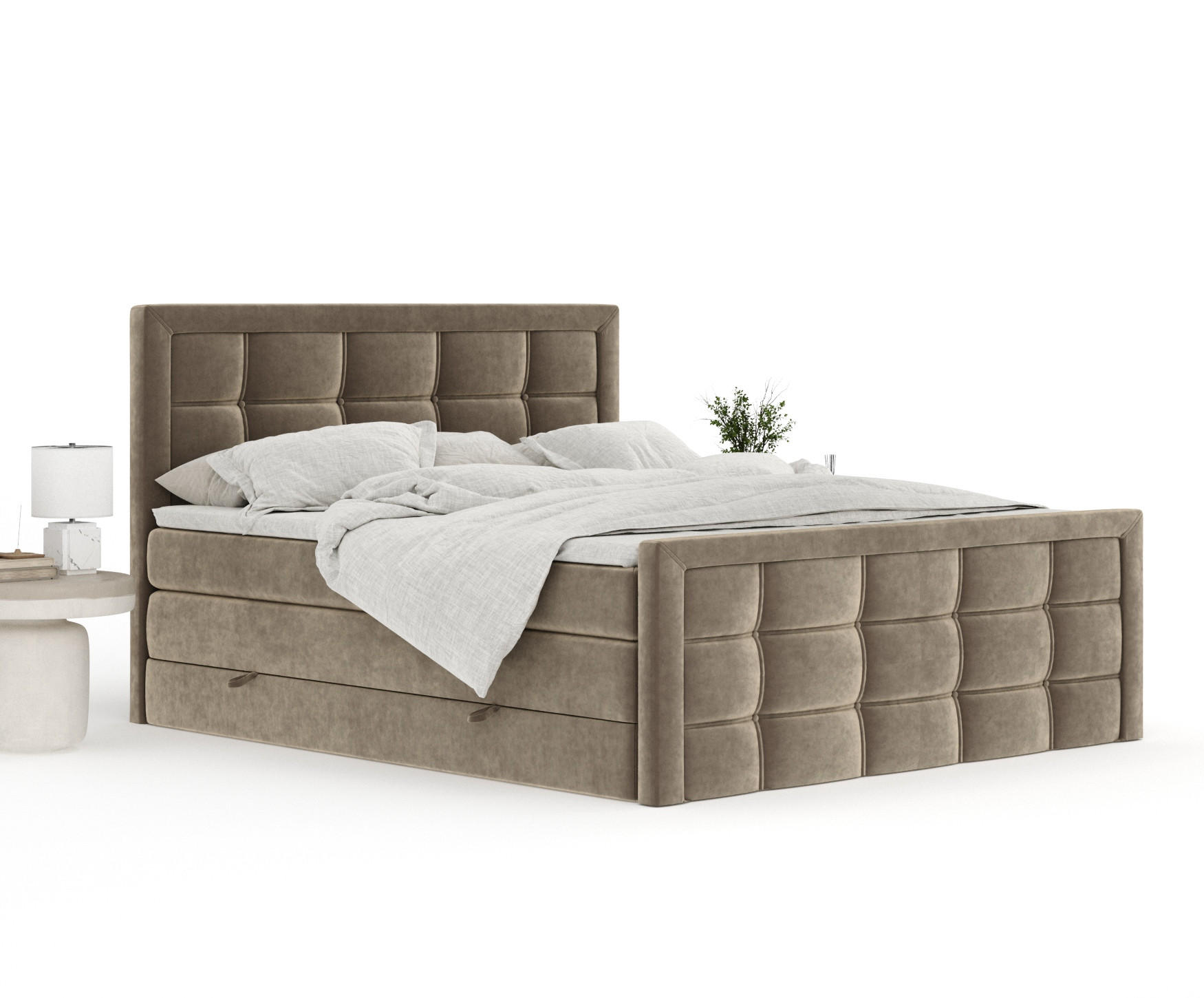 Thumbnail - Maison de Reve Boxspringbett, Braun, Textil, Buche, Kiefer, H3 + H4, 7-Zonen, Höhe ca. 40 cm, 160x200 cm, Handmade in Eu...