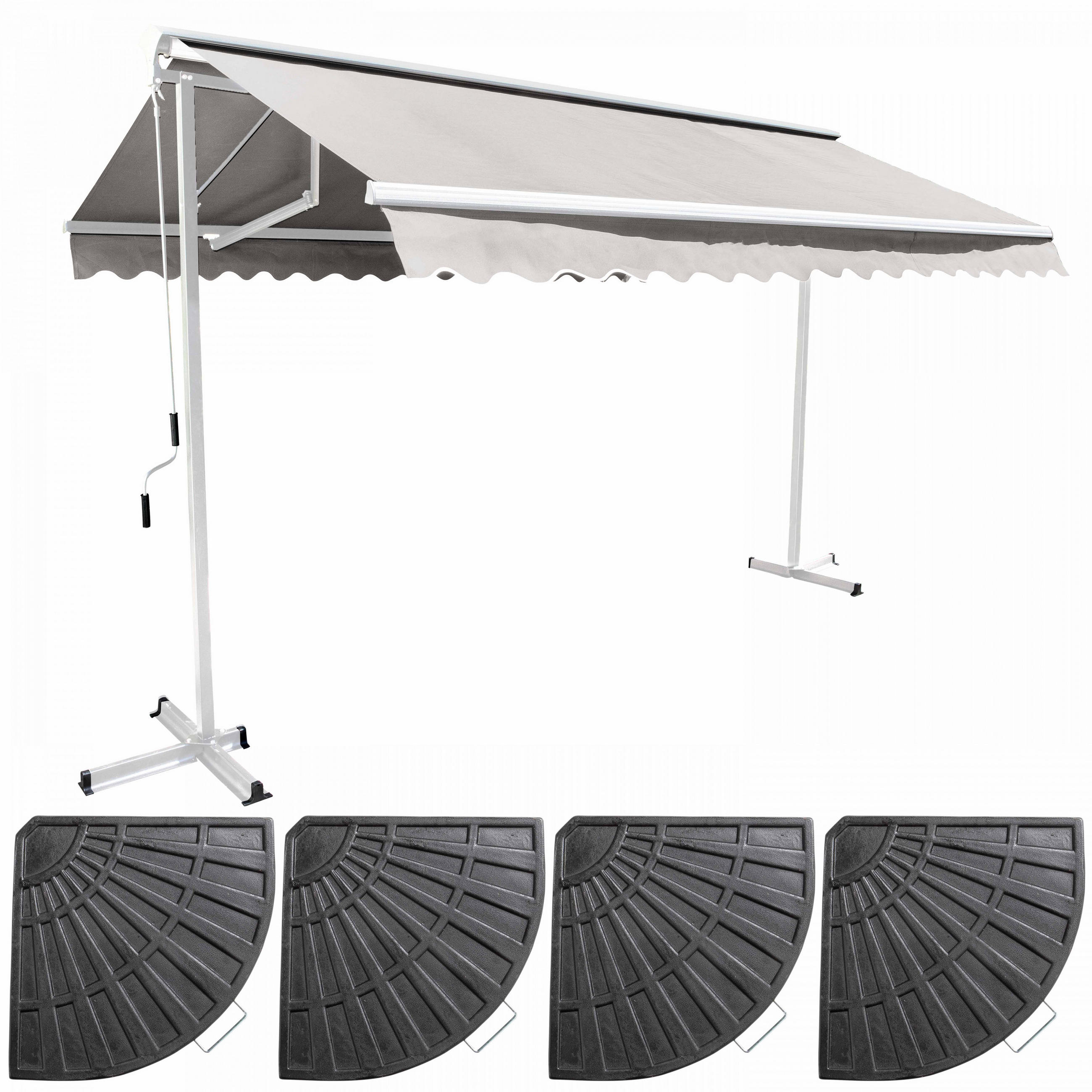 DOPPELSCHRÄGMARKISE 3x3m mit 4 Gewichtsplatten, Weiß - Ecru, Metall (300/250/300cm) - Oviala