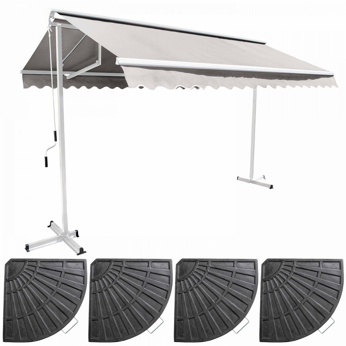 DOPPELSCHRÄGMARKISE 3x3m mit 4 Gewichtsplatten, Weiß - Ecru, Metall (300/250/300cm) - Oviala