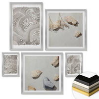 WANDBILDER 5er Set - 50x50 cm & 20x30 cm & 40x60 cm Silberner Rahmen - Moderne abstrakte Formen - Silberfarben, Kunststoff (40/60cm) - ArtPrintCave