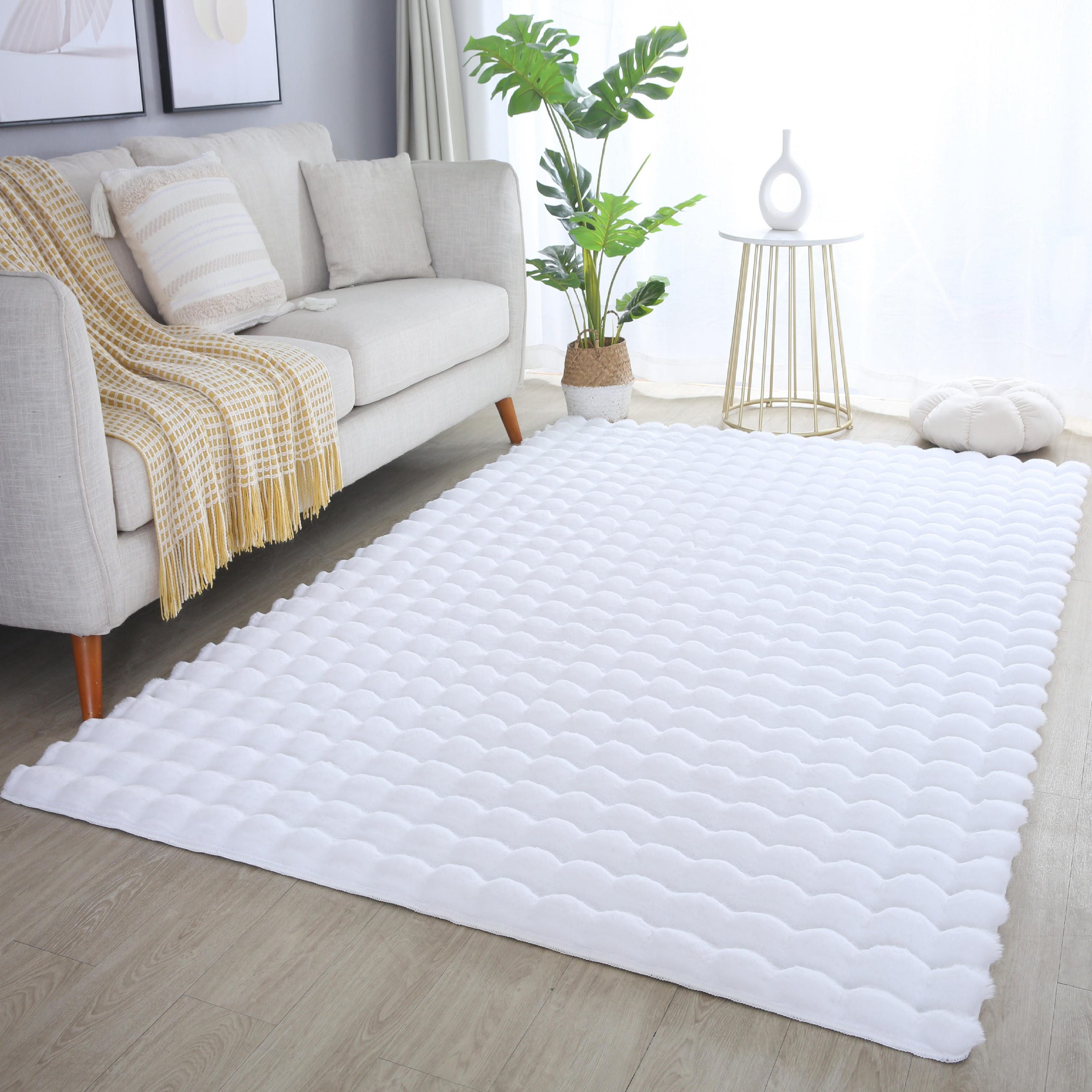 TEPPICH Waschbar Hochflor Uni Polyester Wohnzimmer Weiß Rechteckig 200x290 - Weiß, Textil (200/290cm) - KADIMA DESIGN
