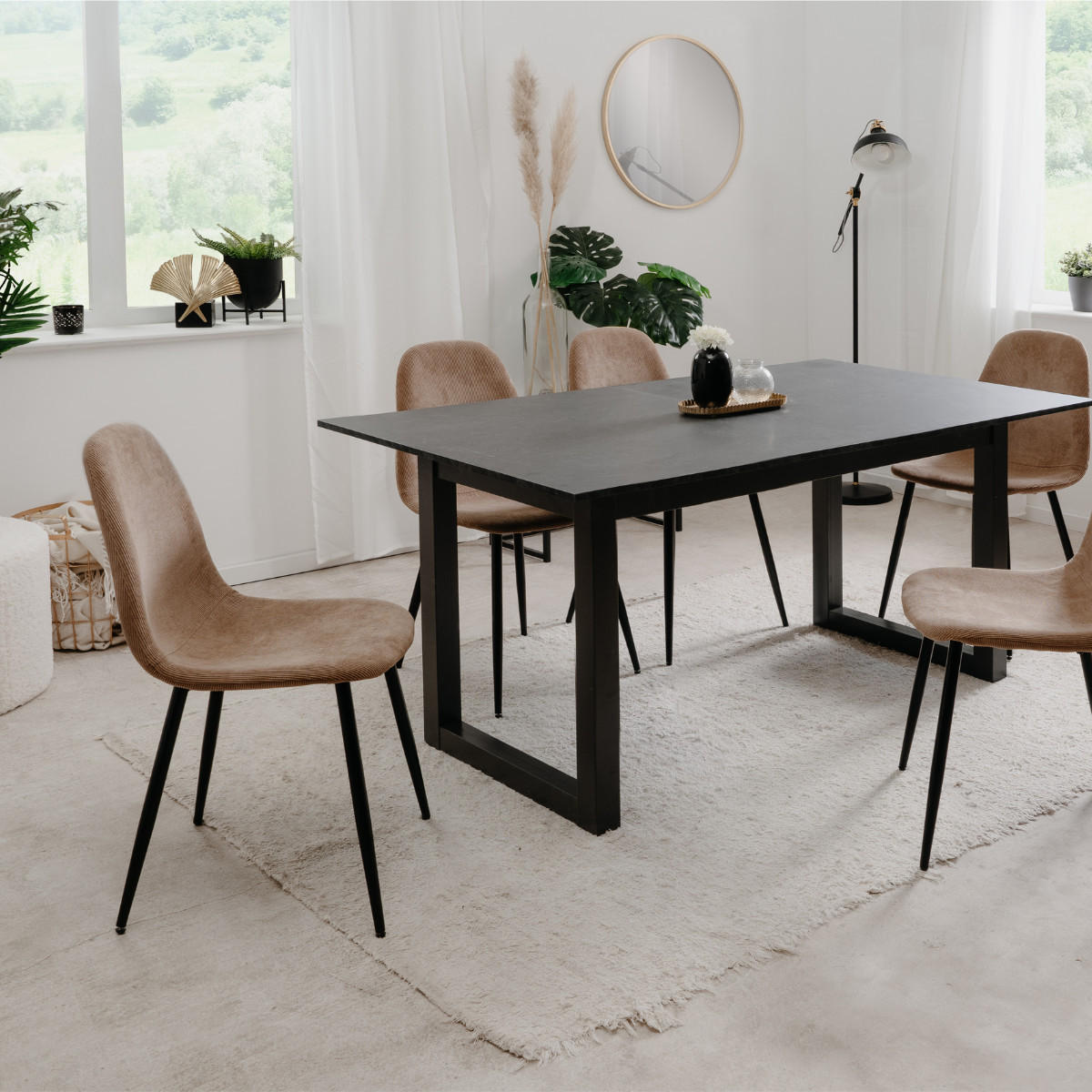 ESSZIMMERSTÜHLE KORD SAMT METALLRAHMEN SCHWARZ 4er set 50/83/50 cm - Beige, Metall (50/83/45cm) - Calicosy