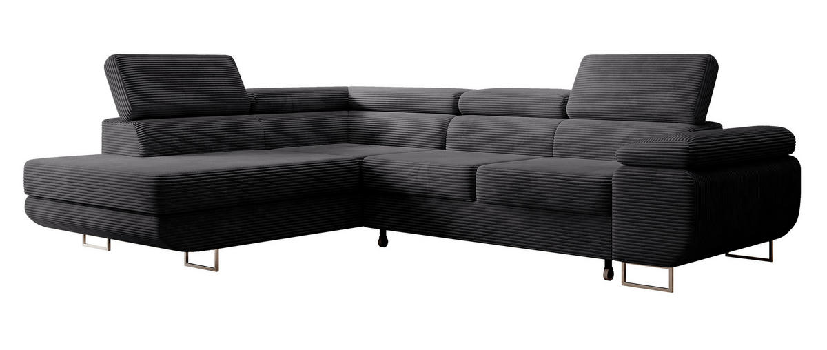 ECKSOFA Stevil Dunkelgrau Cordbezug - Dunkelgrau/Silberfarben, Textil/Metall (275/203cm) - Selsey
