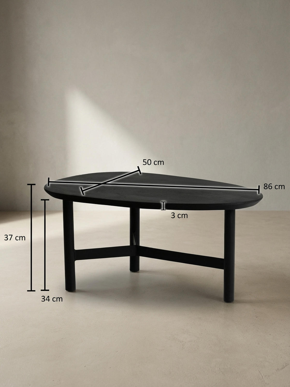 COUCHTISCH Mango Massivholz in Schwarz, Nierenform, 86x50x37 cm - Schwarz, Holz/Metall (50/86/37cm) - KADIMA DESIGN