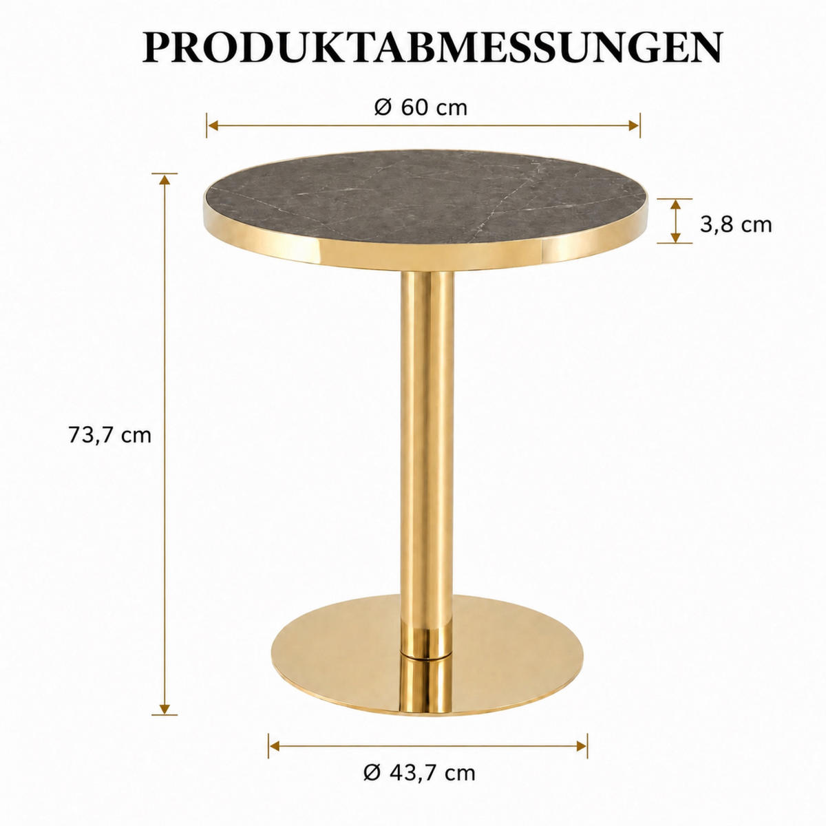 BEISTELLTISCH rund Grau/Gold Marmoroptik Edelstahlgestell - Goldfarben/Grau, Holzwerkstoff (60/60/73.3cm)