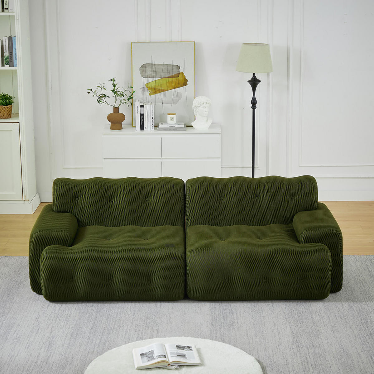 2-SITZER-SOFA 224x104x66cm Geschwungenes Design Vormontiert - Grün, Textil (104/66/224cm) - Raelunyi