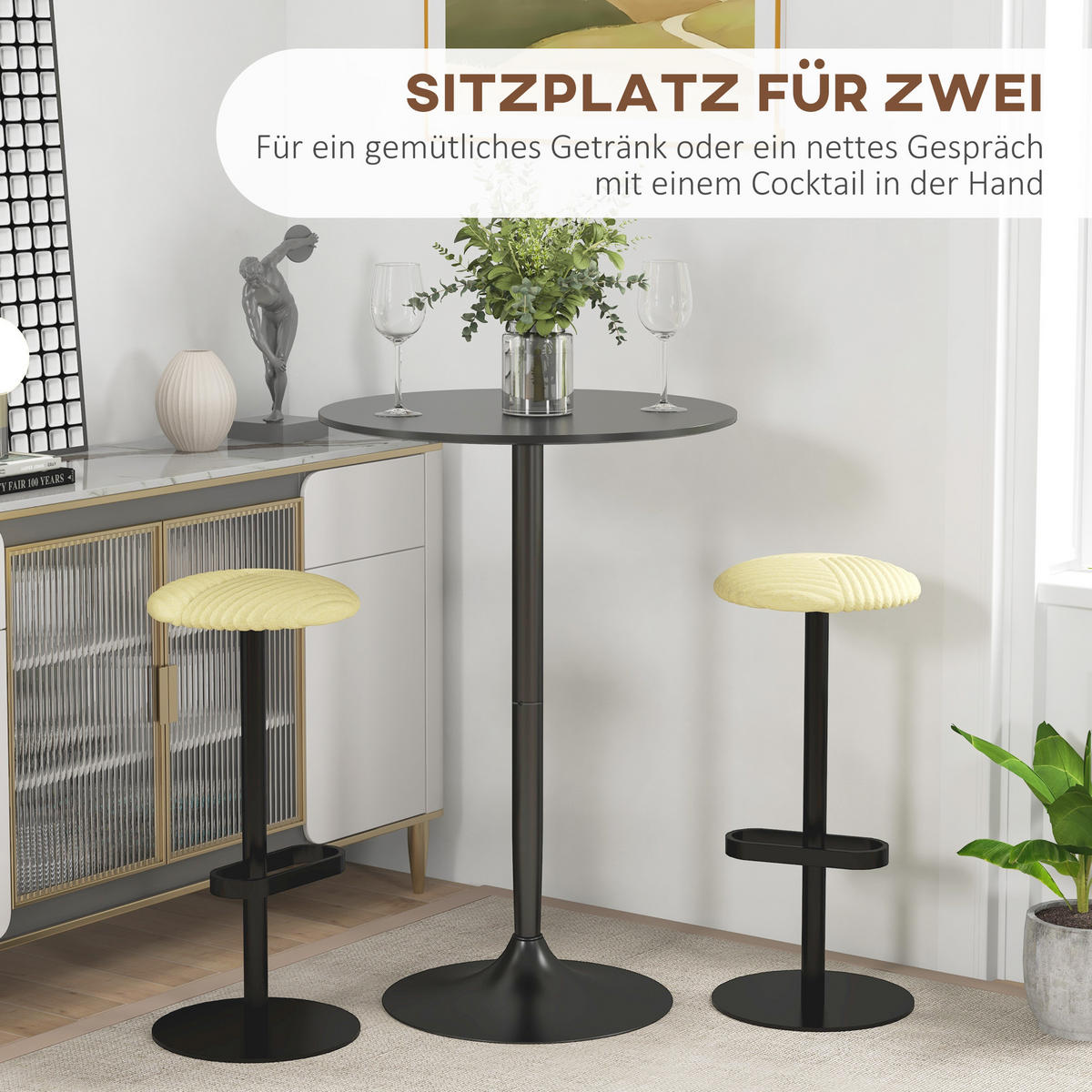BARTISCH MDF Stahl Schwarz - Schwarz, Holzwerkstoff (70/70/102cm) - HOMCOM