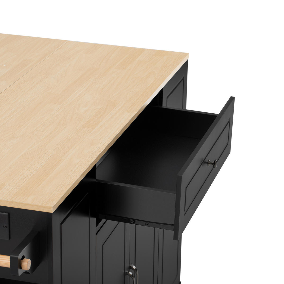 KÜCHENINSEL in Naturfarbe und Schwarz Servierwagen mit Schubladen für Esszimmer und Küche, B131.8/T40/H93.3 cm - Schwarz, Holzwerkstoff/Metall (131.8/93.3/40cm) - STILVORA