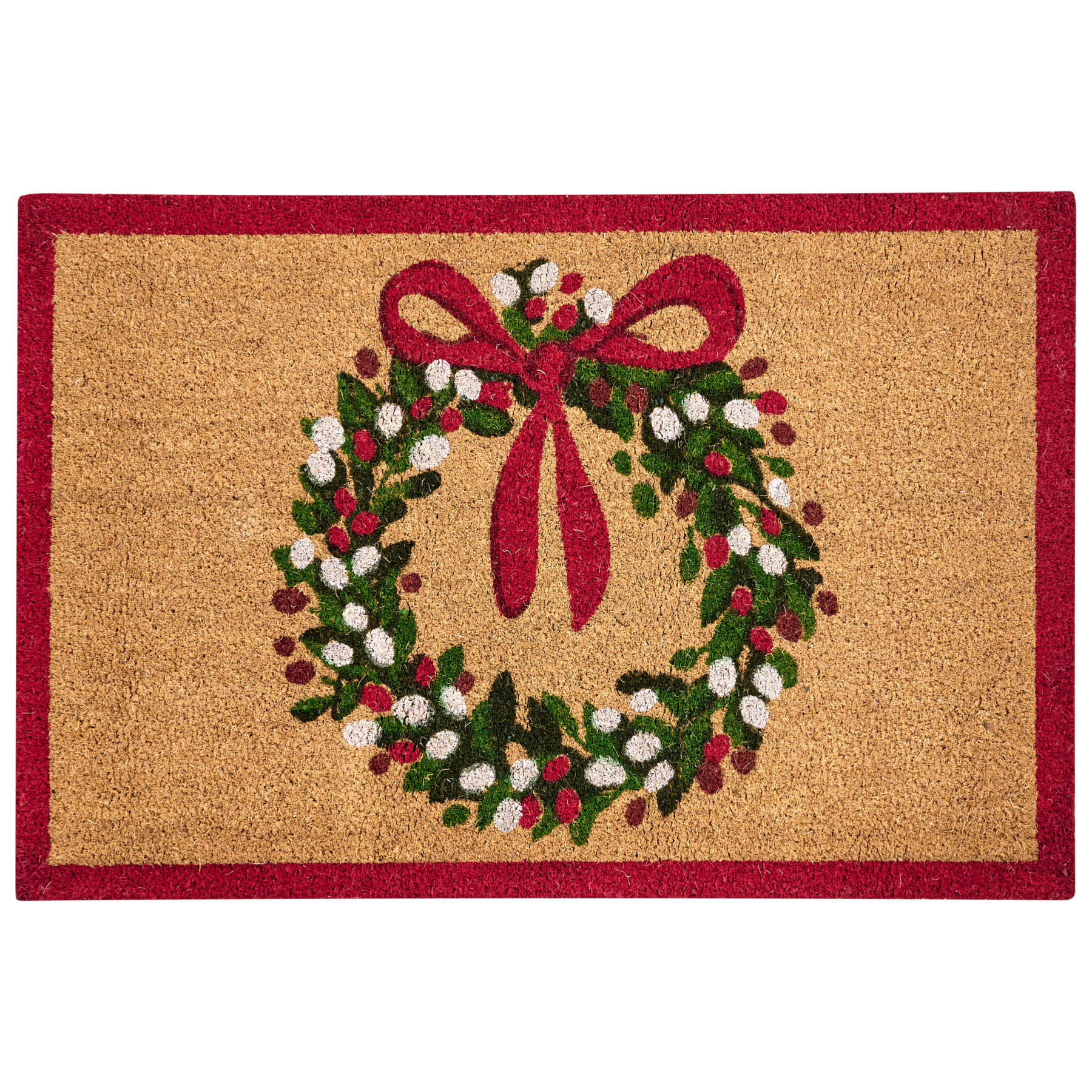 FUSSMATTE Naturfarben 60/90 cm Weihnachtsmotiv Kokosfasern Bulusan - Naturfarben, Textil (60/90cm) - Beliani