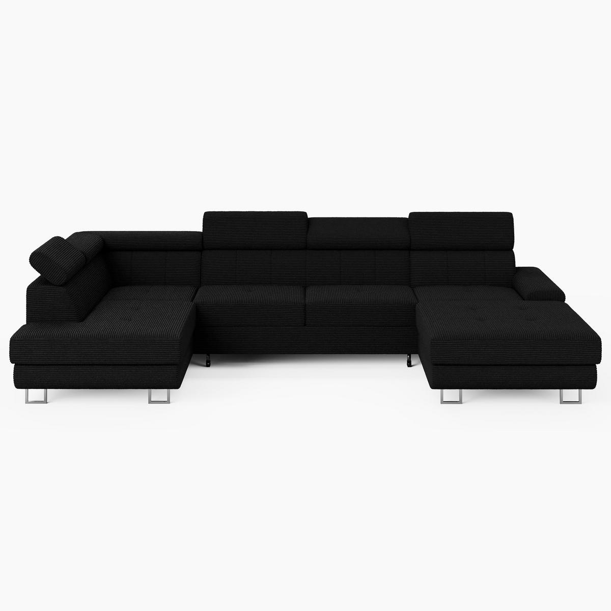 WOHNLANDSCHAFT MARRY Links Schwarz Cord-Stoff mit Schlaffunktion und zwei Bettkästen - Schwarz, Holz/Metall (335/90/190cm) - Barchello