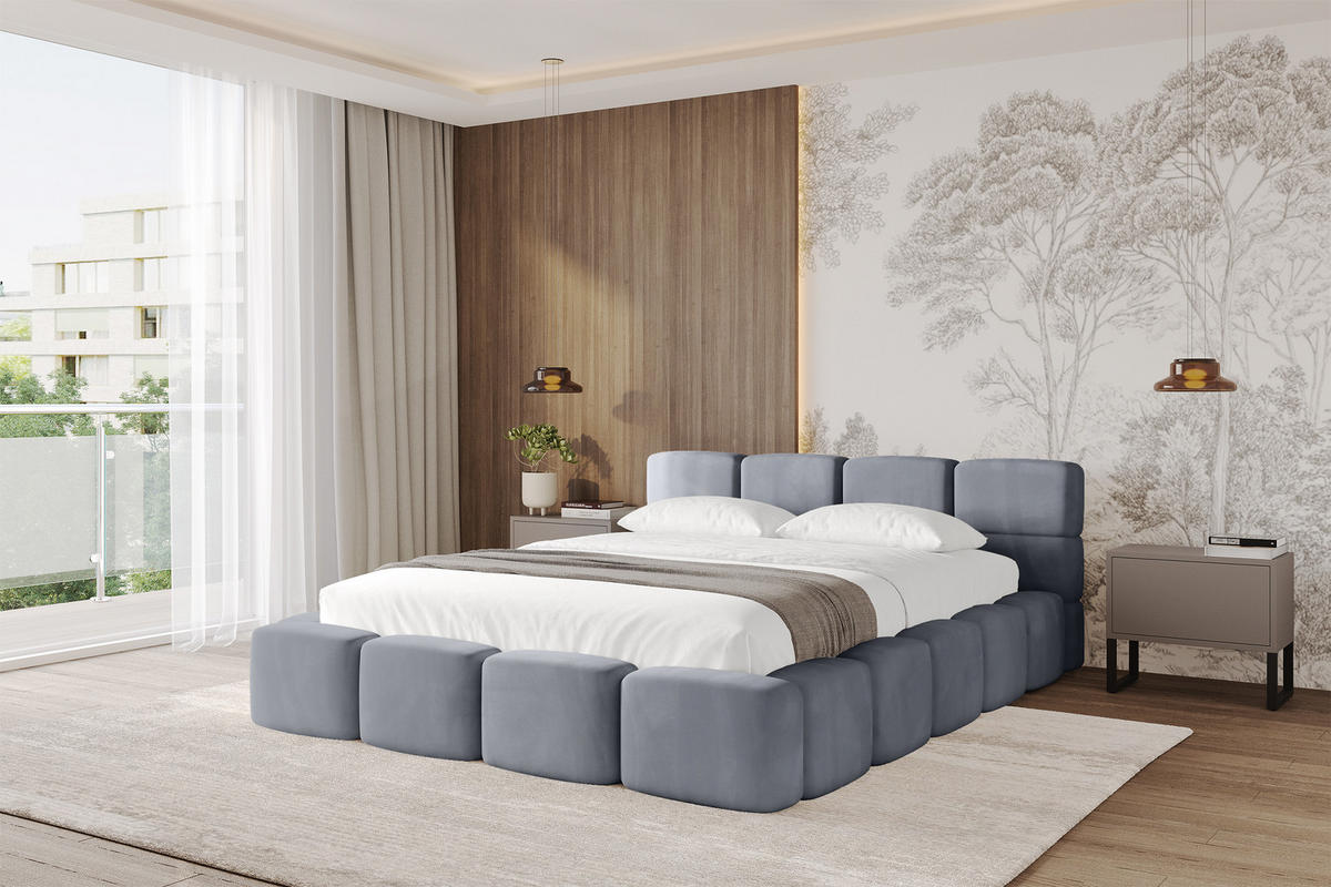 POLSTERBETT mit Bettkasten und Lattenrost, Bett mit Matratze H3/H4, Kopfteil, Boxbett, Doppelbett mit Stauraum - NATA-v1 200x200 Grau - Grau, Holzwerkstoff/Textil (200/200cm) - ALTDECOR