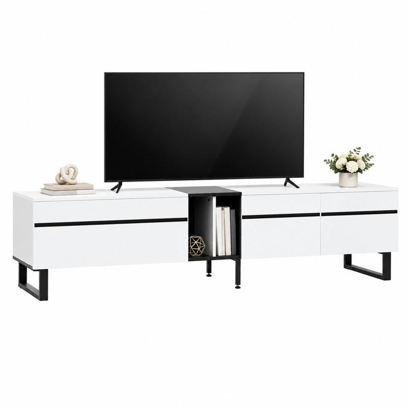 TV-LOWBOARD mit Klappfach und 2 Türen 180 cm Weiß - Weiß, Holzwerkstoff (38/45/180cm) - Beauniv