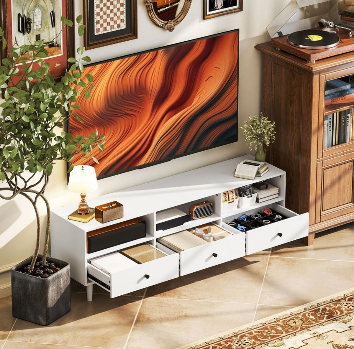 TV-LOWBOARD mit Schubladen 140 x 34 x 45 cm Weiß - Weiß, Holz (34/45/140cm) - Beauniv