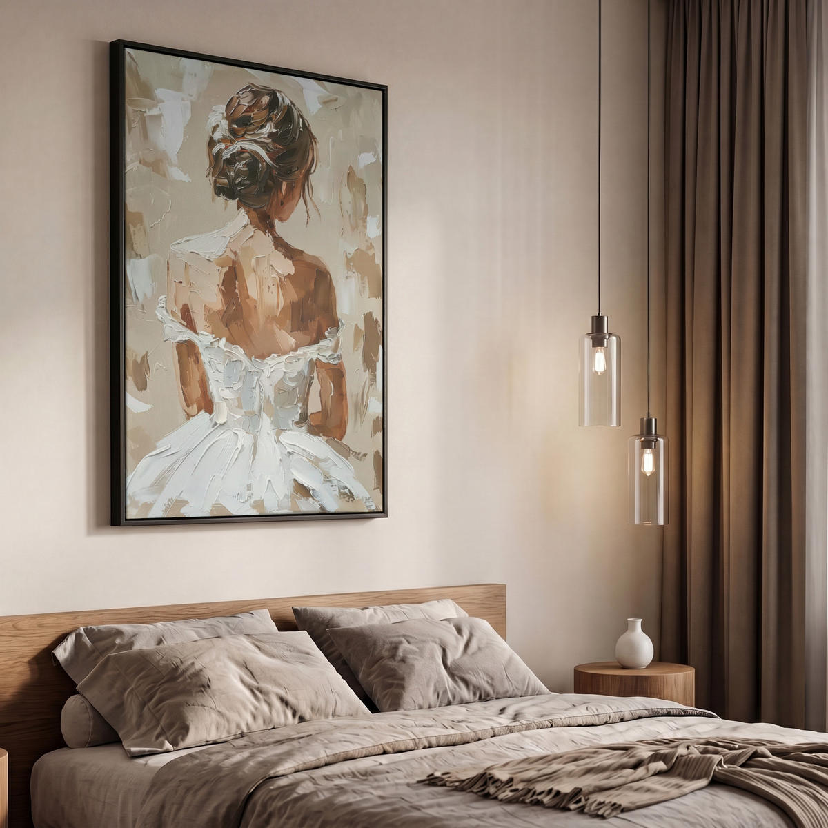 LEINWAND Bilder mit Rahmen - Frau - Farbe - Abstrakt - Beige - Modern - 60x90 - Sandfarben, Textil (60/90cm) - MuchoWow