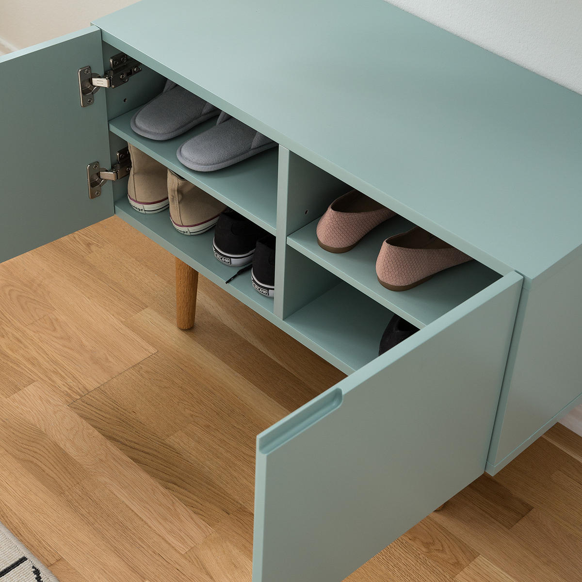 SCHUHKOMMODE - Eichefarben/Mintgrün, Holzwerkstoff (76/52/37cm) - home24