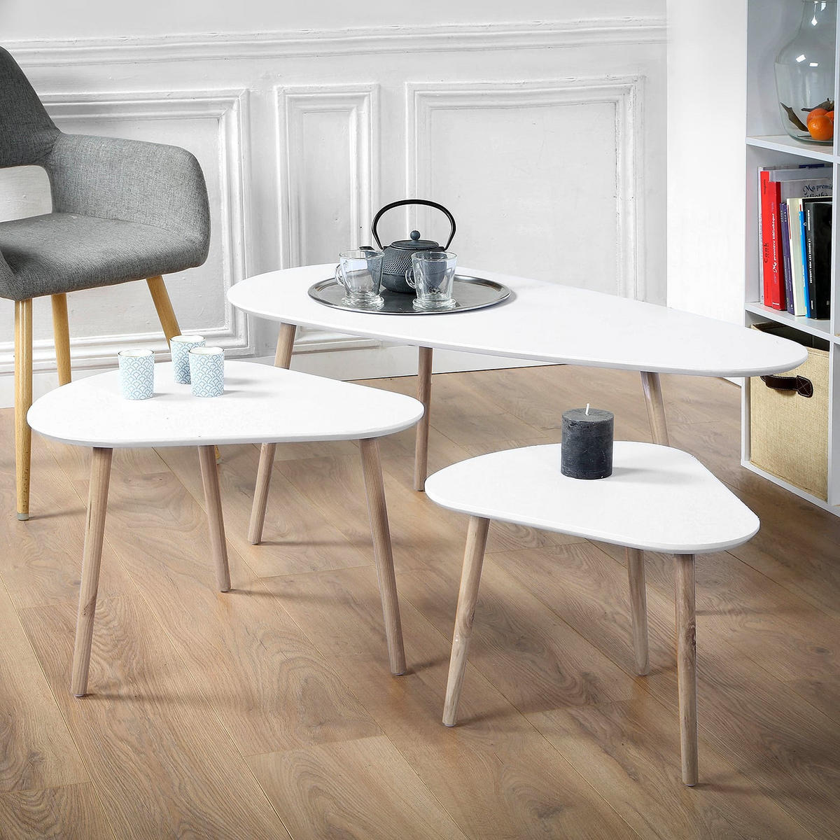 BEISTELLTISCH in weiß und in Holzoptik - 3er set - 103/50/42 cm - Weiß, Holzwerkstoff (103/50/42cm) - Calicosy