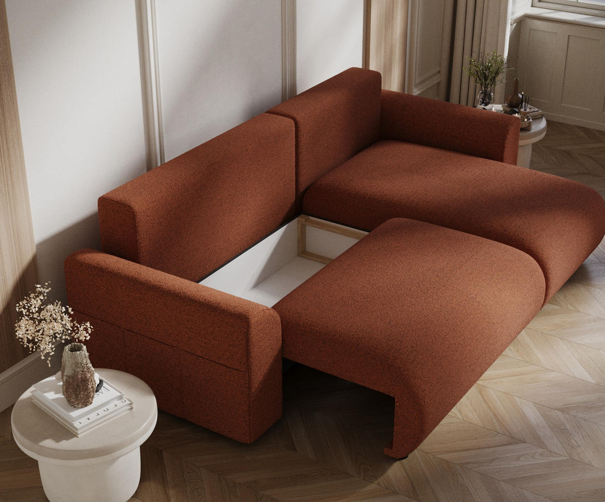 ECKSOFA MIT SCHLAFFUNKTION Bodega Kupferfarbe Webstoff - Schwarz/Kupferfarben, Holz/Holzwerkstoff (235/138cm) - Maison de Reve